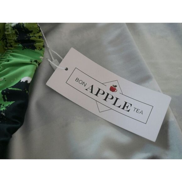 Bon Apple Tea Women's Green & Black Abstract Tie-Sleeve Off-Shoulder Tunic Dress - Picture 4 of 8